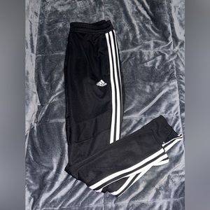 XS adidas track pants, athletic bottoms black with white stripe